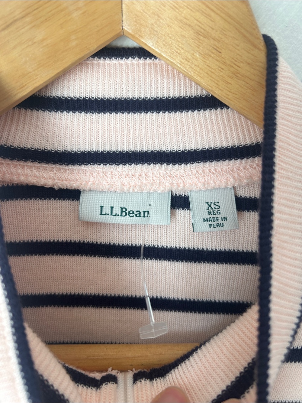 L.L. Bean Nautical Striped Cotton 1/4 Zip Mock Neck Long Sleeve Top Medium Cream - Picture 6 of 7